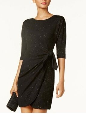 Robbi Bee stunning black sparkle knit wrap 3/4 sleeve dress size PS